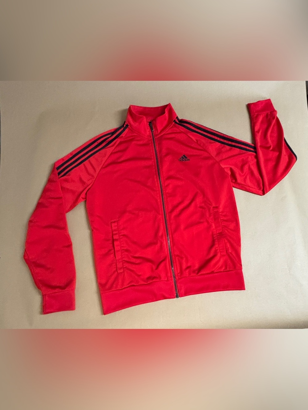 adidas Red Zip-Up Track Jacket with Black Stripes